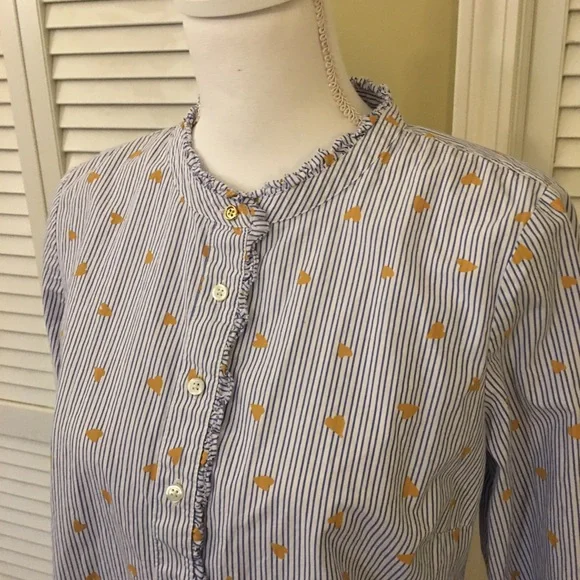 Talbots Ruffle Trim Striped Cotton Top with Heart Print Size S - Picture 5 of 9